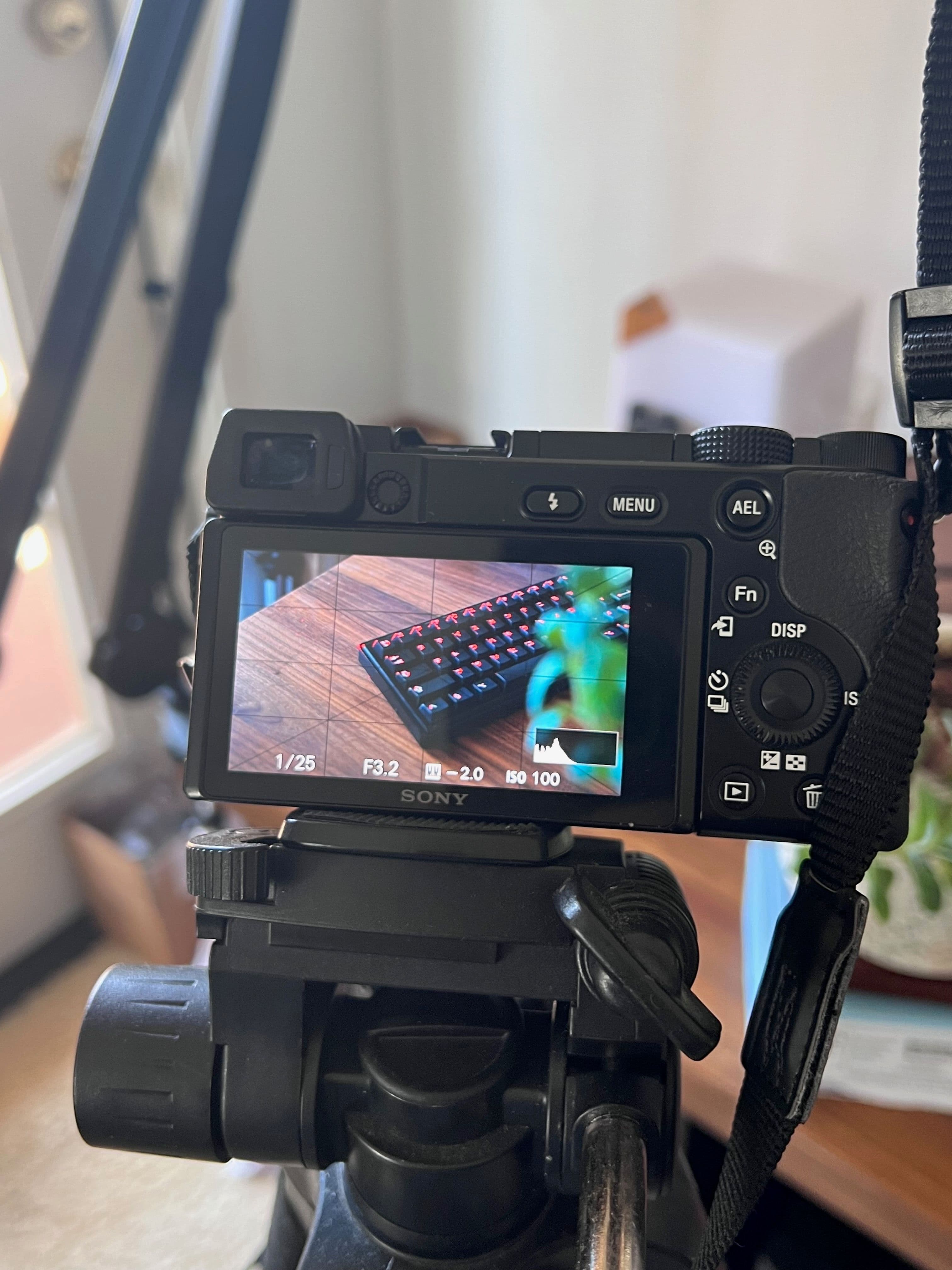 Filming setup for a keyboard review
